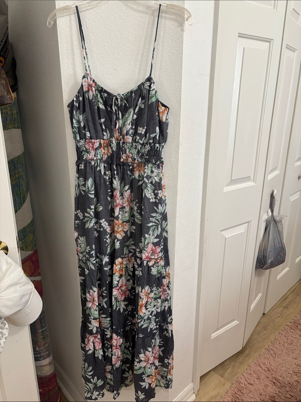 Floral Spaghetti-Strap Maxi Dress in Charcoal Floral
